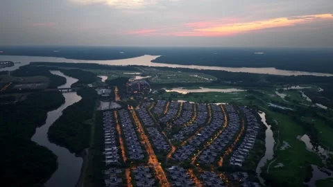 Aerial Evening View Over Forest City Golf Resort Stock Footage 337984601