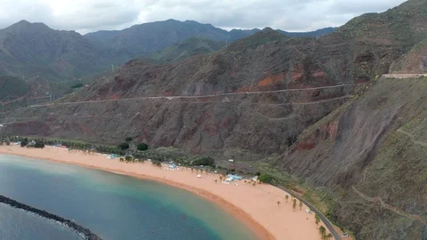 Aerial Evening View Of Playa de Las Teresitas Beach, Drone Footage In Canary Stock Footage 110805936
