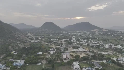 Aerial Evening View of Pushkar Town with Temples and Lake Stock-Footage 321544447