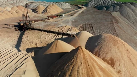 Aerial extra close up of working Telestacker with conveyour belt Stock Footage 170552020