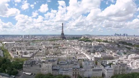 Aerial extra wide view of Paris with the Eiffel Tower Monument Stock Footage 252096972