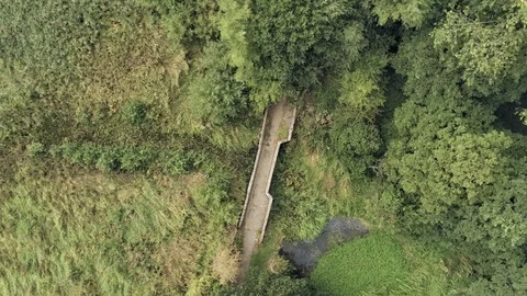 Aerial facing down view, spin move. Drone rotate over old small sandstone his 스톡 동영상 95541321