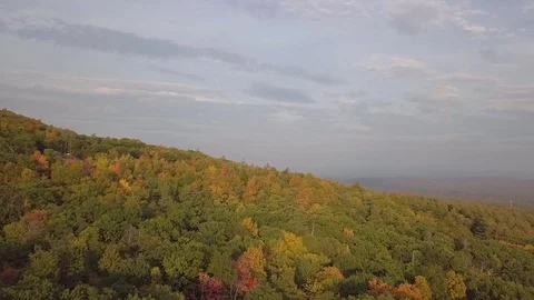 Aerial of Fall Foliage in the Catskill Mountains at sunset 動画素材 93407526