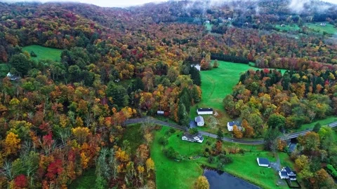 Aerial of fall foliage in the Catskill Mountains Stock Footage 289774971