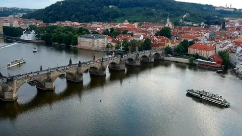 Aerial of the famous Charles Bridge, Prague, Czech Republic. Stock Footage 94982453