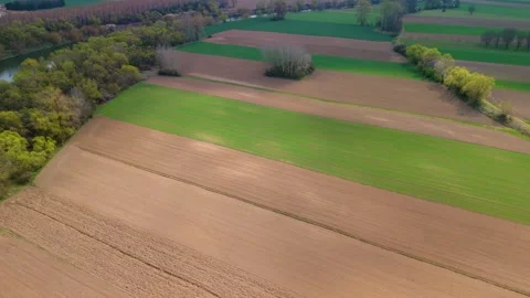 Aerial farmland patchwork landscape for agriculture background with colorful Stock Footage 333497553