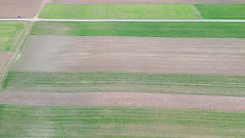 Aerial farmland patchwork stripes top view for agriculture background with field Stock-Footage 333498680