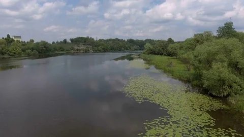 AERIAL: Fast flight down the river Stock Footage 81305410