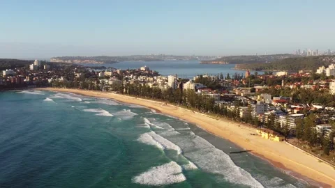Aerial fast motion flying to Manly beach in Sydney Northern beaches 4k. Stock Footage 170673606