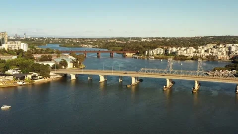 Aerial fast motion flying over Parramatta river bridges to Parramatta as 4k. Stock-Footage 165149964