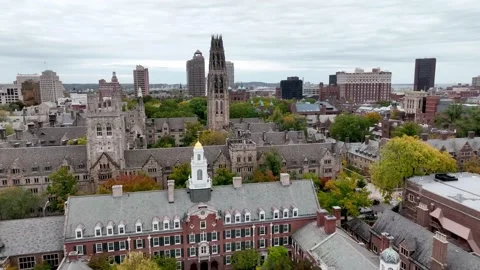 Aerial fast push over yale university campus in new haven connecticut Stock Footage 219377332