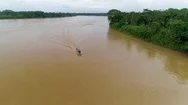Aerial Of Ferry Boat Sailing On River Stock Footage
