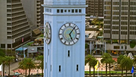 Aerial Ferry Building And Clock tower in San Francisco Stock-Footage 87199769