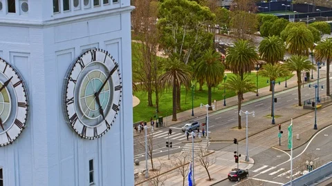 Aerial Ferry Building And Clock tower in San Francisco Stock-Footage 87200364