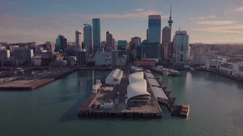 Aerial: Ferry terminal, downtown auckland,  New Zealand Stock-Footage 166344329