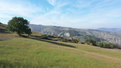 Aerial from a field to mountains Stock Footage 148572478