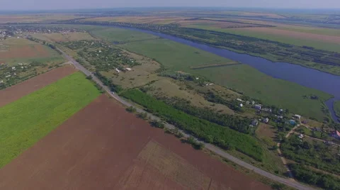 Aerial fields and river Stock Footage 67673207