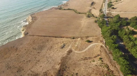 Aerial of Fields close to Ocean Stock Footage 68381563