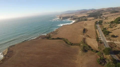 Aerial of Fields Close to Ocean Stock Footage 68381623