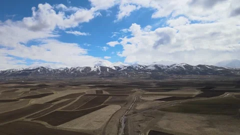 Aerial fields mountains landscape Video stock 240120881