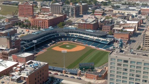 Aerial: Fifth Third Field baseball stadium. Toledo, Ohio, USA Stock Footage 122794645