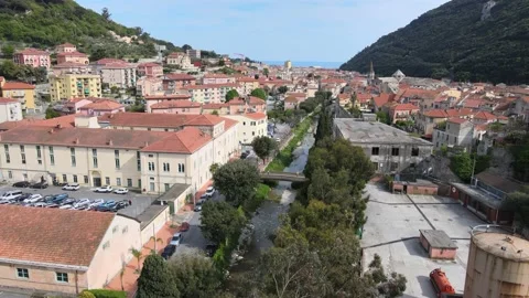 Aerial Finalborgo on the river1 Stock Footage 192020404