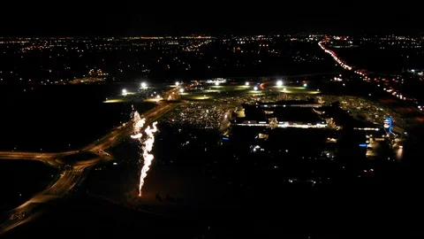 Aerial of Fireworks Exploding at Night over Town Stock-Footage 122103294