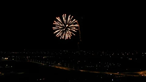 Aerial of Fireworks Exploding at Night Zooming Stock-Footage 122103834