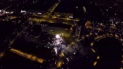Aerial of fireworks Stock Footage 73686638
