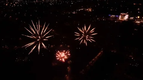 Aerial of fireworks in the sky Stock Footage 73685655