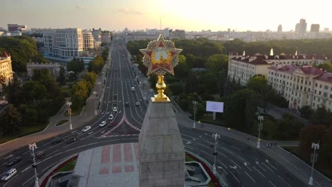 Aerial fixed position close up view of soviet monument Stock Footage 170421363