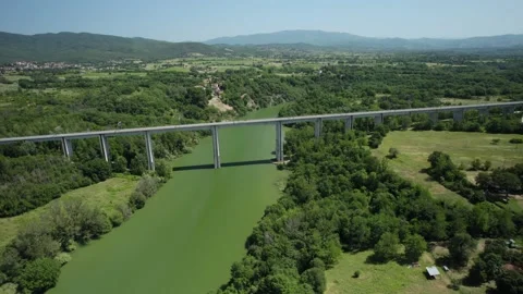 Aerial flight 4K view orbit rail bridge for HIGH Speed fastest european trains Stock Footage 196233925