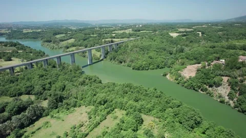 Aerial flight 4K view orbit rail bridge for HIGH Speed train Freccia Rossa&amp;Italo Vídeos de archivo 196234204