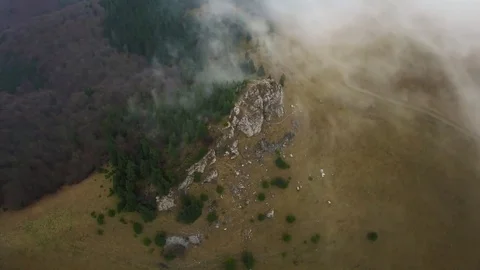 Aerial Flight Above Cloud Inversion In Dark Mountains With Drone Vídeos de archivo 79697496