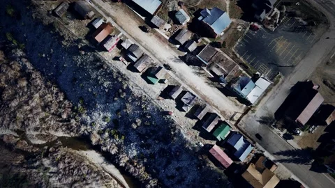 Aerial flight above small town Stock Footage 133850404