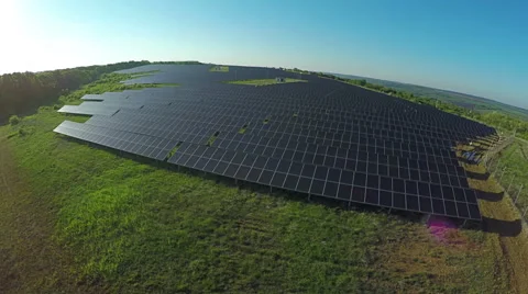 AERIAL, flight above solar panel electricity station 스톡 동영상 63269423