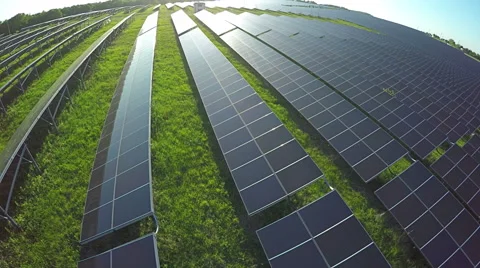 AERIAL, flight above solar panel electricity station Vidéo 63270642