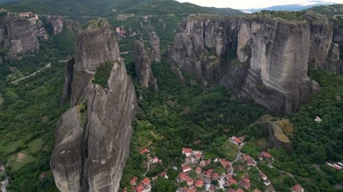 Aerial Flight Around Rocks and Monasteries in Meteora, Kastraki, Kalambaka,.. Stock Footage 334893396