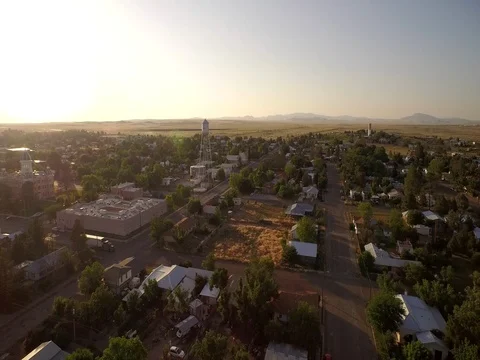 Aerial flight back from the Marfa Water Tower with an instant view of the town Stock Footage 77812890