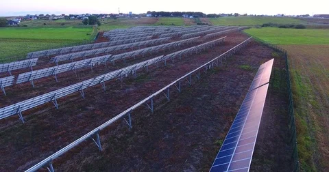 Aerial flight from the back side of the Solar Panels - 8 Stock Footage 79476805