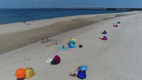 Aerial flight beach in Eastern Scheldt in Dutch Oosterschelde 4k Stock Footage 76911761