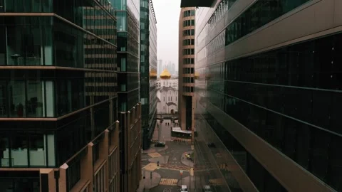 Aerial flight between Modern Business Center in autumn. Moscow Russia. Stock Footage 146144105