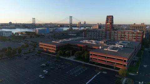 Aerial Flight Camden New Jersey Waterfront Stock Footage 80851953
