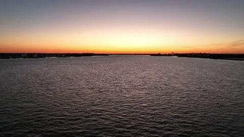 Aerial Flight On the Delaware River Into Sunset Stock Footage 218662833
