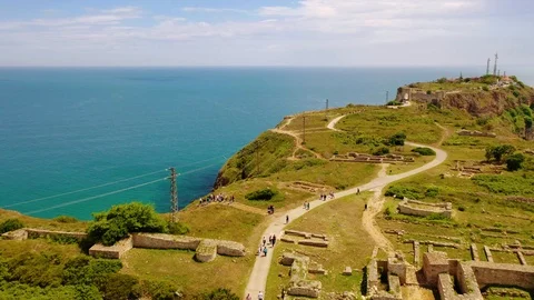 Aerial flight on drone above Ancient Ruins in Bulgaria  Stock Footage 109249527