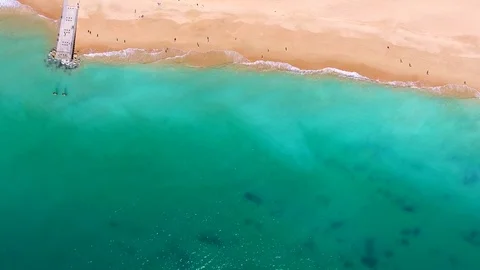 Aerial. Flight of the drone over beach of Albufeira portugal Stock Footage 83127517