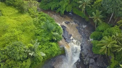 Aerial flight with drone, waterfall in Laos, Bolaven Plateau. Stock Footage 101949063