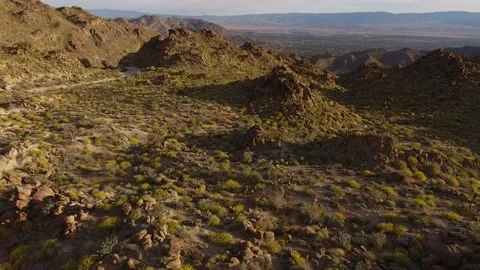 Aerial Flight, Flying Toward Rugged Mountain in California Desert Springtime Vídeo Stock 146755682