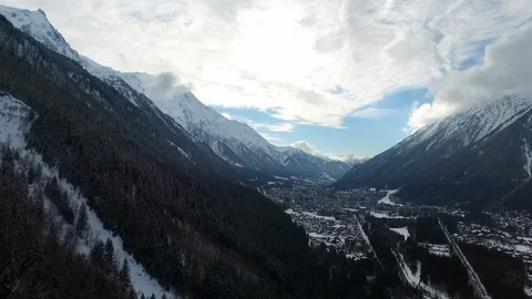 Aerial flight from forest to Chamonix Ski Resort Stock Footage 108639279