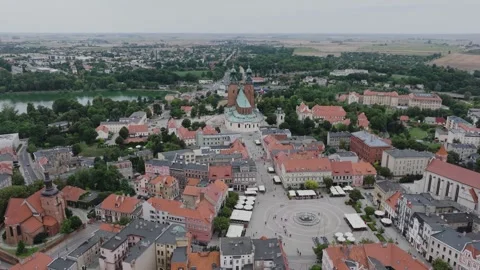 Aerial Flight Forward with Slight Tilt Down Over Gniezno Old Town Stock Footage 325815058